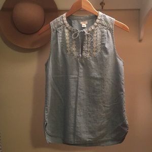 J.Crew Embroidered Chambray Sleeveless